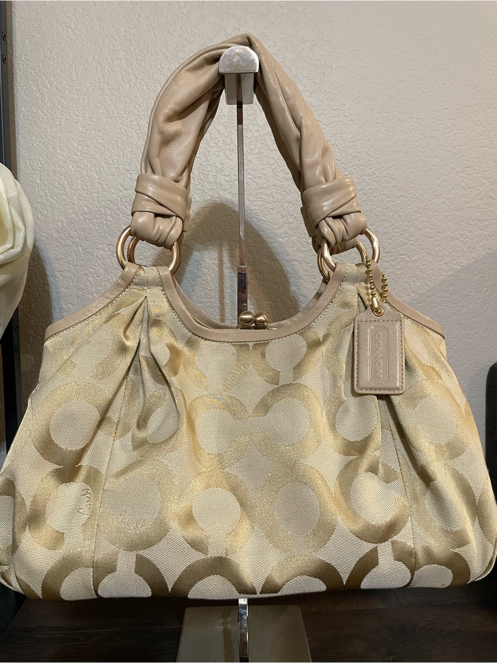 Coach Beige and Gold Signature Shoulder Bag